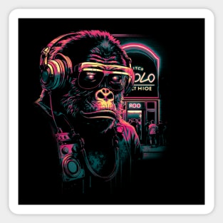 Neon Gorilla with Headphones Sticker